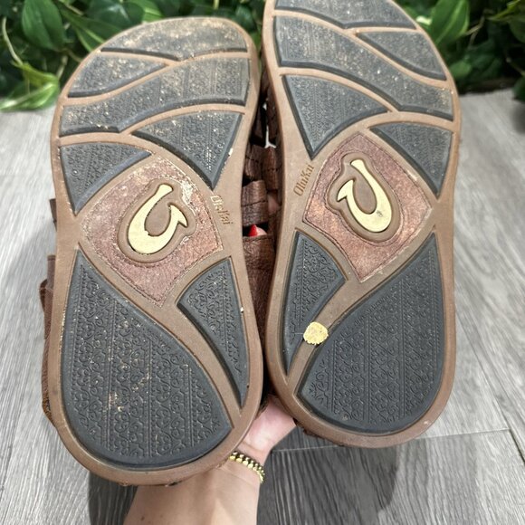 OluKai Men\'s Sz 12 Brown Leather Mohalu Fisherman Closed Toe Sandals main image 5